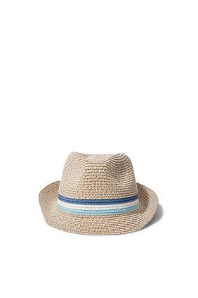 قبعة قش فيدورا بخطوط لون البحر